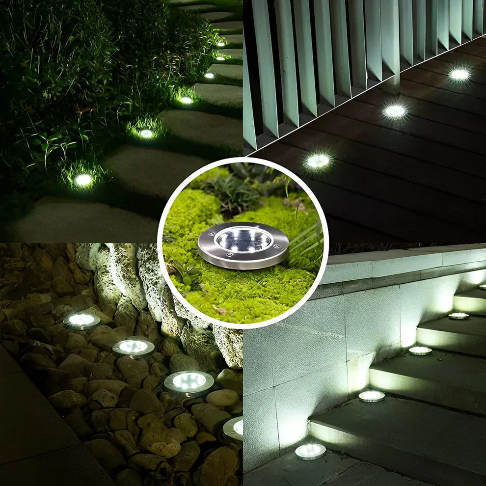 SolarLuxe: Solar Powered Ground Lights for Gardens and Stairs