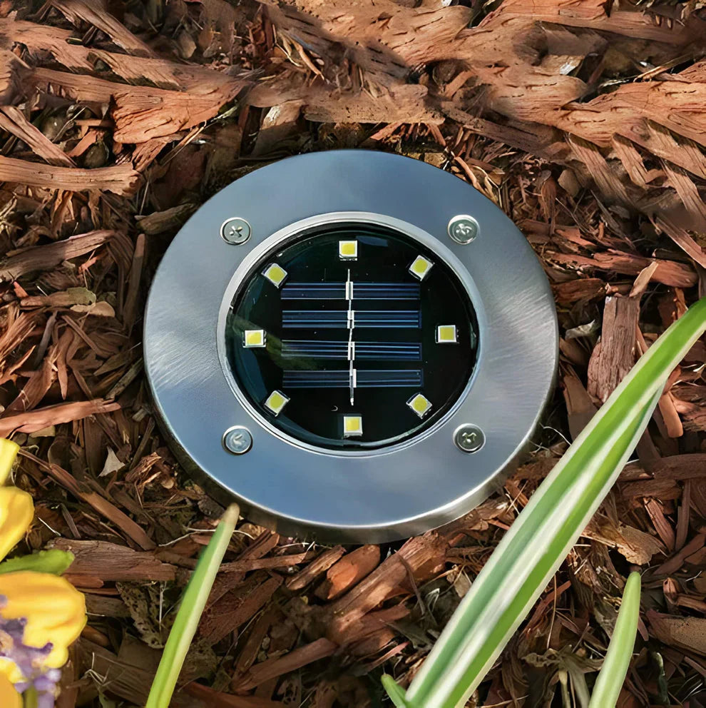 SolarLuxe: Solar Powered Ground Lights for Gardens and Stairs